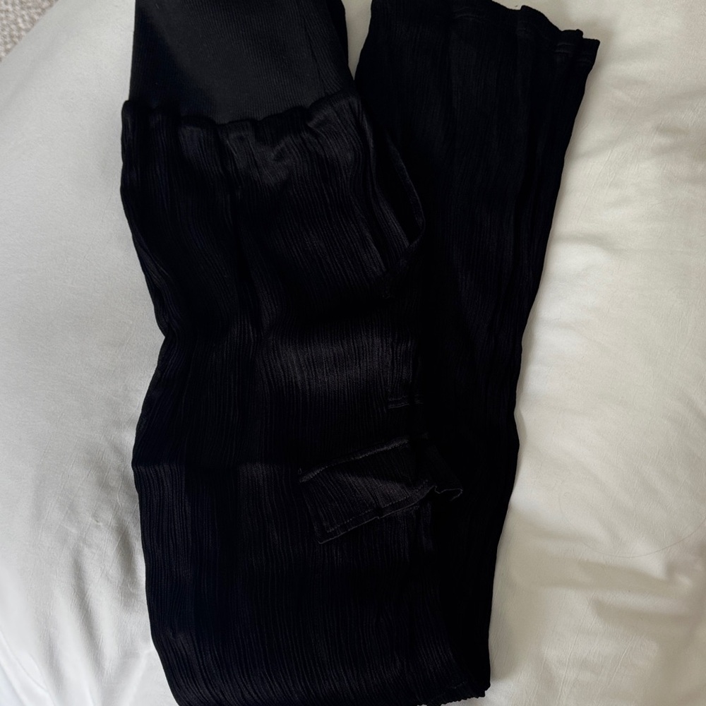 bobi Black Pleated Wide-Leg Pants